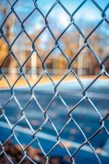 Fototapeta premium focus of steel net fence of outdoor basketball courtyard