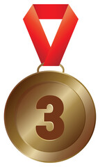 3rd place bronze medal with red ribbon. Vector image
