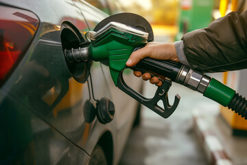 A man refueling a car at a gas station