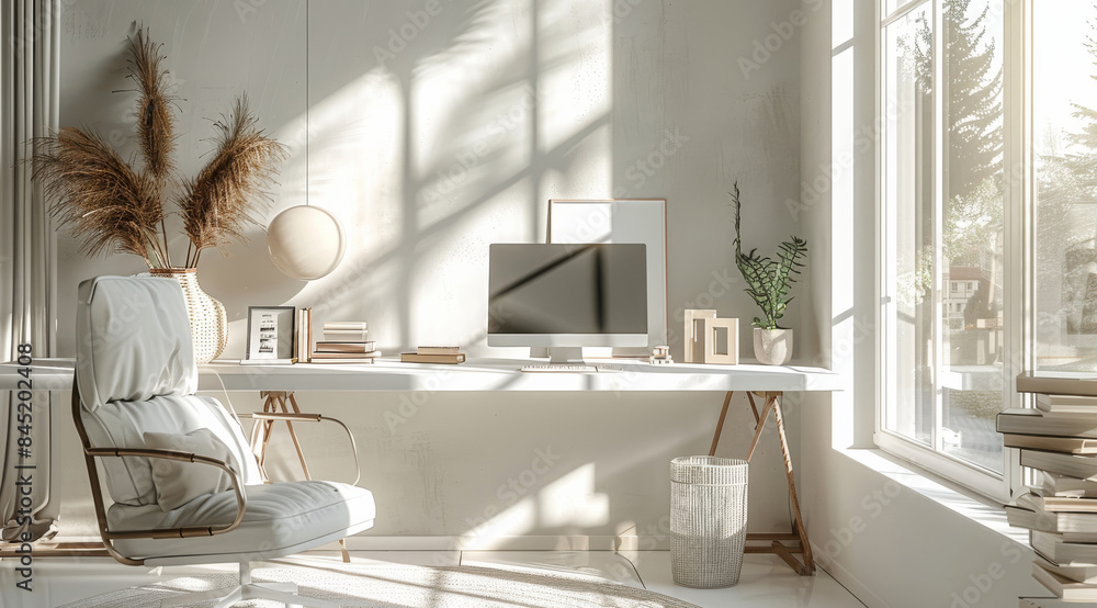 Fototapete elements of a modern workspace in a minimalist and neutral color palette. generative ai.