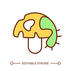 Mushroom pest infestation RGB color icon. Fungi damage. Agricultural problems. Mushroom health control. Pest management. Isolated vector illustration. Simple filled line drawing. Editable stroke
