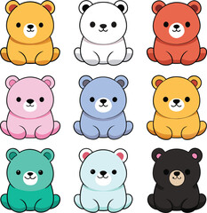 Nine vectors of a kawaii cute bears