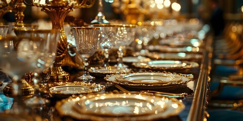 Luxury restaurant table setting for events with elegant invitation card mockup. Concept Luxury Events, Elegant Invitations, Fine Dining, Table Setting, Mockup Design