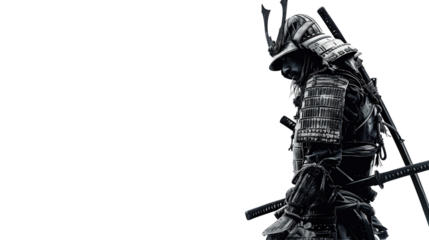 Samurai on on white isolated transparent background