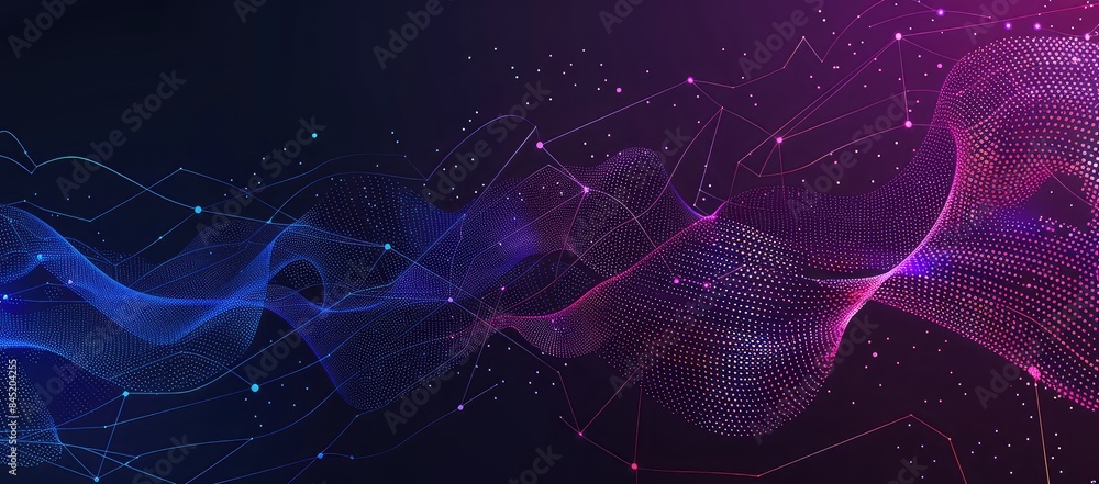 Fototapete 3d rendering picture of a abstract digital landscape with flowing particles. big data visualization