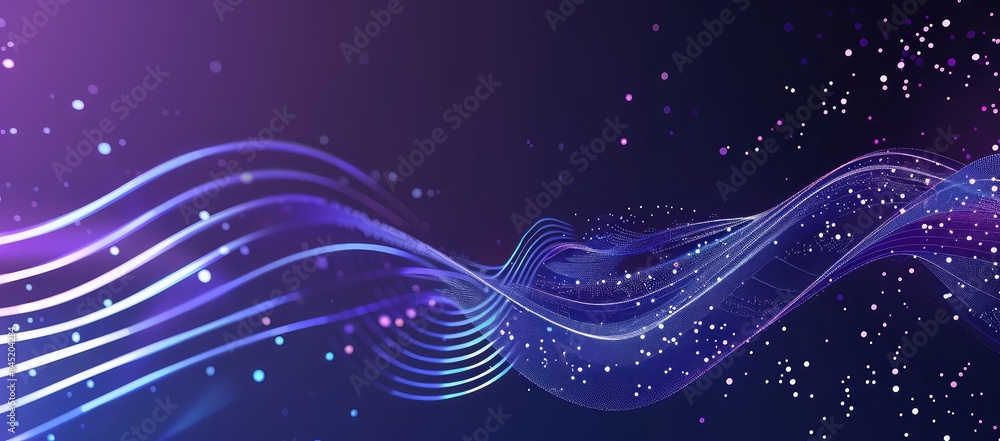 Fototapete 3d rendering picture of a abstract digital landscape with flowing particles. big data visualization