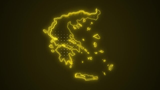 Neon Yellow Greece Map Borders Outline Loop Background