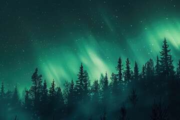 Naklejka premium Generative ai on theme of beautiful northern lights, bright aurora borealis winter in atmosphere