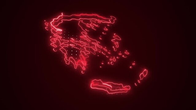 3D Neon Red Greece Map Borders Outline Loop Background