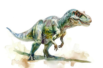 Naklejka premium Generative ai on theme of big scary hungry dinosaur with kind eyes and sharp teeth destroying park