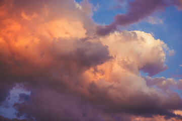 Dramatic sunset sky with twilight color clouds, colorful cloudscape background