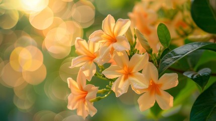 A closeup of orange jasmine flowers with a gently blurred background