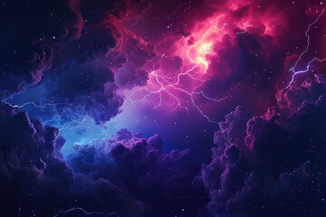 Generative ai on theme of scary bright electric lightning bolt with branches in the night dark sky