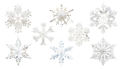 Set Of Snowflakes Isolated On Transparent Background, Collection Of Snowflakes 
