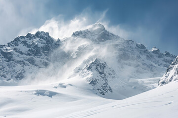 Generative ai on theme of descent of an huge avalanche from the mountain, winter nature landscape