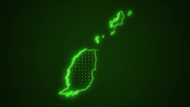 3D Moving Neon Green Grenada Map Borders Outline Loop Background