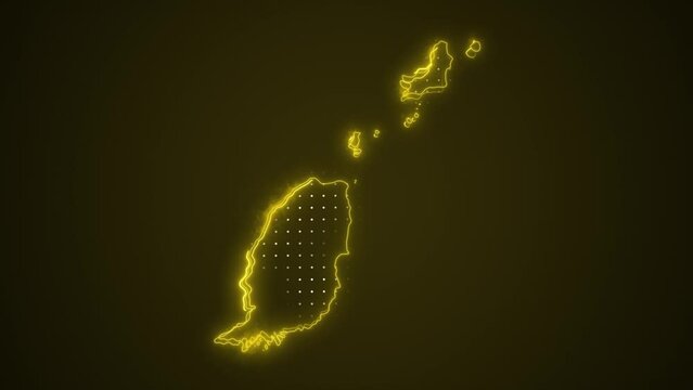 3D Moving Neon Yellow Grenada Map Borders Outline Loop Background