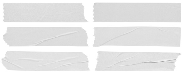 White adhesive paper tape set isolated on white background