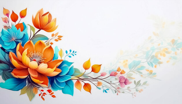 Faded floral border in Chinese style art  in autumn tones with text space