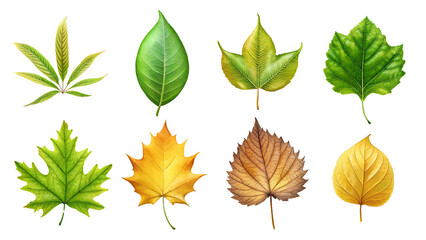 Set Of Leaves Isolated On Transparent Background, Collection Of Leaves 
