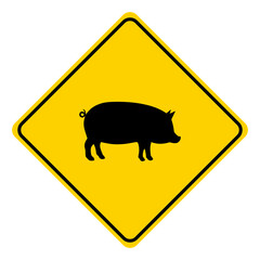 traffic signs on the road Warning: Be careful of pig.