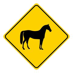 traffic signs on the road Warning: Be careful of horse.