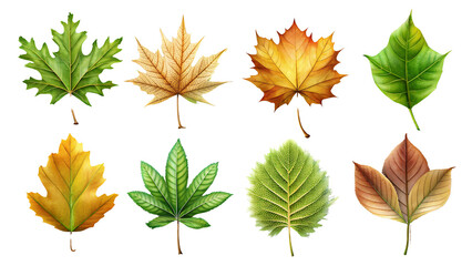 Fototapeta premium Set Of Leaves Isolated On Transparent Background, Collection Of Leaves 