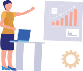 A female is pointing to the digital graph.