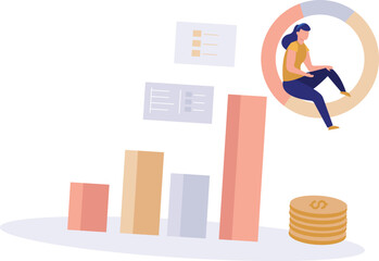 A girl is looking at the business graph.