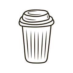 Doodle plastic coffee cup. Outline hand drawn icon for coffee and bakery cafe.