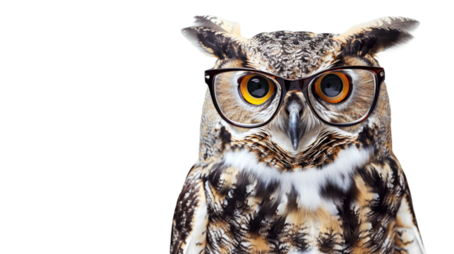 Owl with glasses on white isolated transparent background - Powered by Adobe