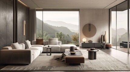 Modern living room interior with fireplace and luxury furniture