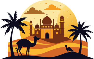 Desert Mosque Silhouette Vector Illustration