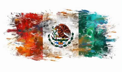 Abstract grunge watercolor painted flag of Mexico. Template for national holiday background.