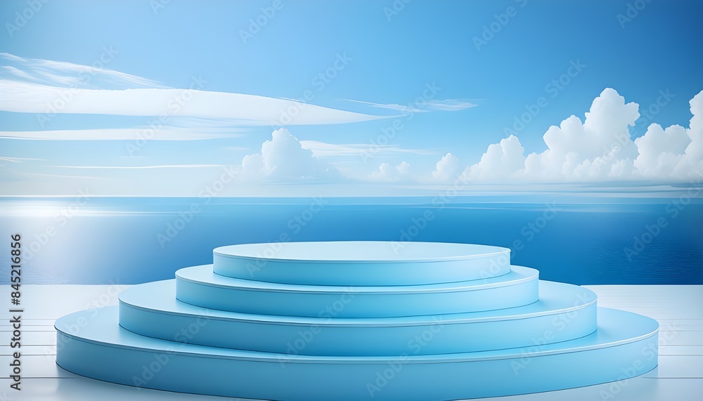 Poster 3d background product display podium scene. blue 3d podium. 3d rendering, perfect platform for showi