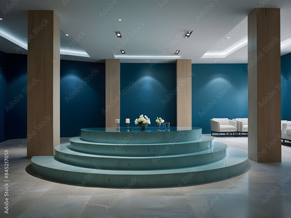 Poster 3d background product display podium scene. blue 3d podium. 3d rendering, perfect platform for showi