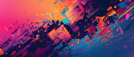 Vibrant Abstract Digital Art with Geometric Shapes and Dynamic Colors in a Modern Futuristic Style