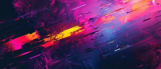 Naklejka premium Abstract Digital Art with Vibrant Neon Colors and Dynamic Streaks of Light in a Futuristic Style