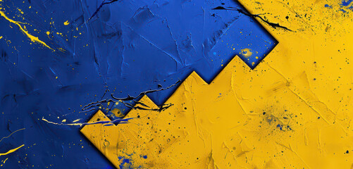 A bold abstract geometric design with sharp zigzag patterns in blue and yellow, creating a vibrant and textured composition with a modern, edgy aesthetic.