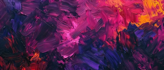 Vibrant Abstract Oil Painting with Bold Brush Strokes in Purple, Pink, and Orange Hues, Perfect for Modern Art Lovers and Creative Spaces, Capturing Dynamic Movement and Rich Texture