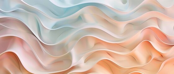 Abstract Fluid Wave Pattern in Soft Pastel Colors - Modern Digital Art Background with Smooth Curves and Gradient Shades