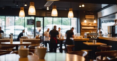 Blur coffee shop or cafe restaurant, Blurred restaurant background with some people and chefs working