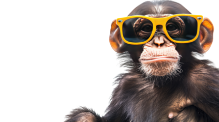 Monkey with sunglasses on white isolated transparent background