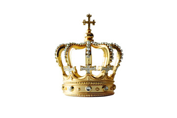 golden crown isolated on white transparent background, PNG file
