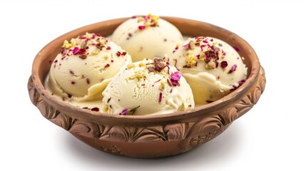 Indian kulfi ice cream. Traditional indian ice cream isolated on white background