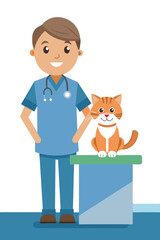  veterinarian with a cat in a clinic setting.