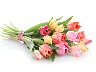 Obraz premium Bouquet of beautiful tulips, isolated, white background