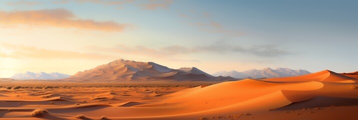 Panoramic view of Mars, rolling red dunes, late afternoon light