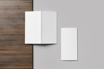 Blank DL bi-fold brochure mockup. 3D rendering illustration