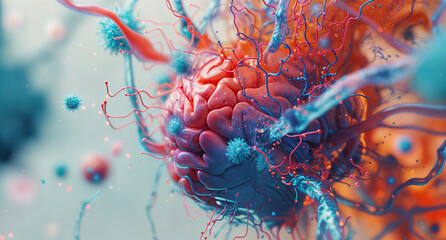 Colorful and detailed animated depiction of a virus cell